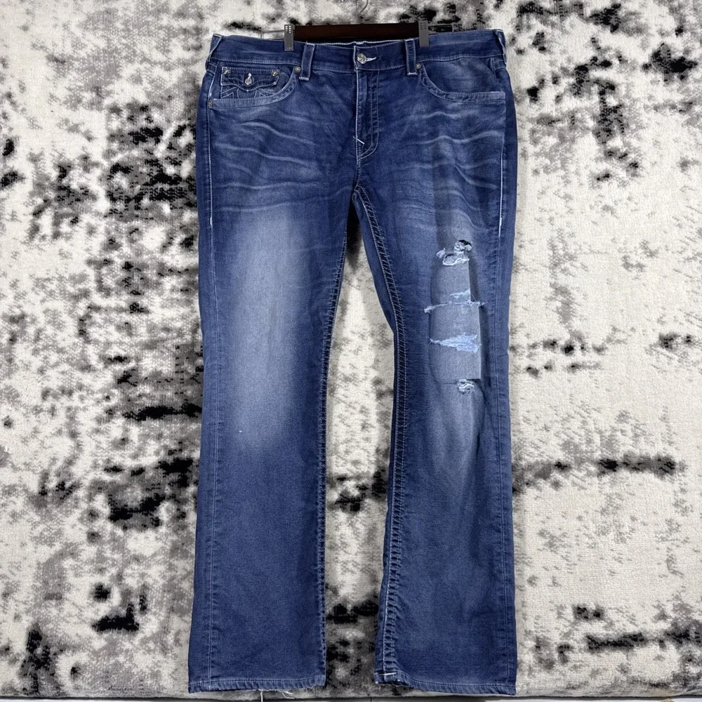 True Religion Jeans‎ Mens 42x32 Distressed Ripped Destroyed Stretch Skate Punk